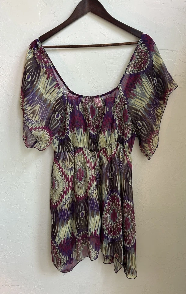 Y2K 90s Sheer Babydoll Tunic Top L Fairy Grunge Dainty Kimono Asymmetric Rue21 - Image 2 of 4