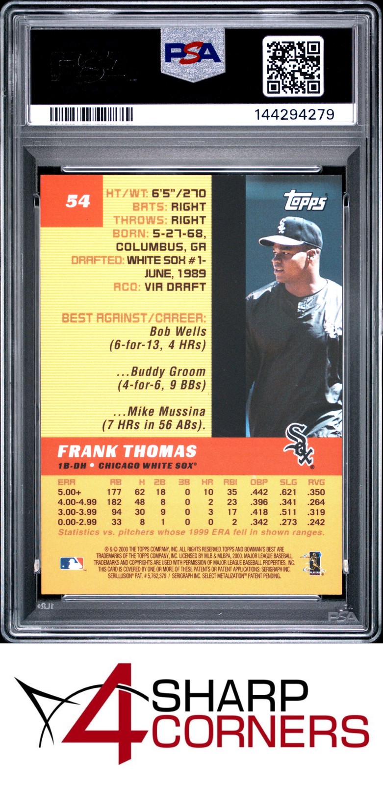 2000 BOWMAN'S BEST #54 FRANK THOMAS WHITE SOX HOF PSA 10 view 2