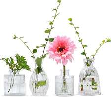 Glass Bud Vases Set of 4, Small Flower Vases for Wedding Centerpiece Clear Vin