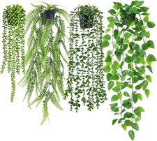 Hanging Plants in Pots Set of 4 Artificial Indoors, Fake Trailing