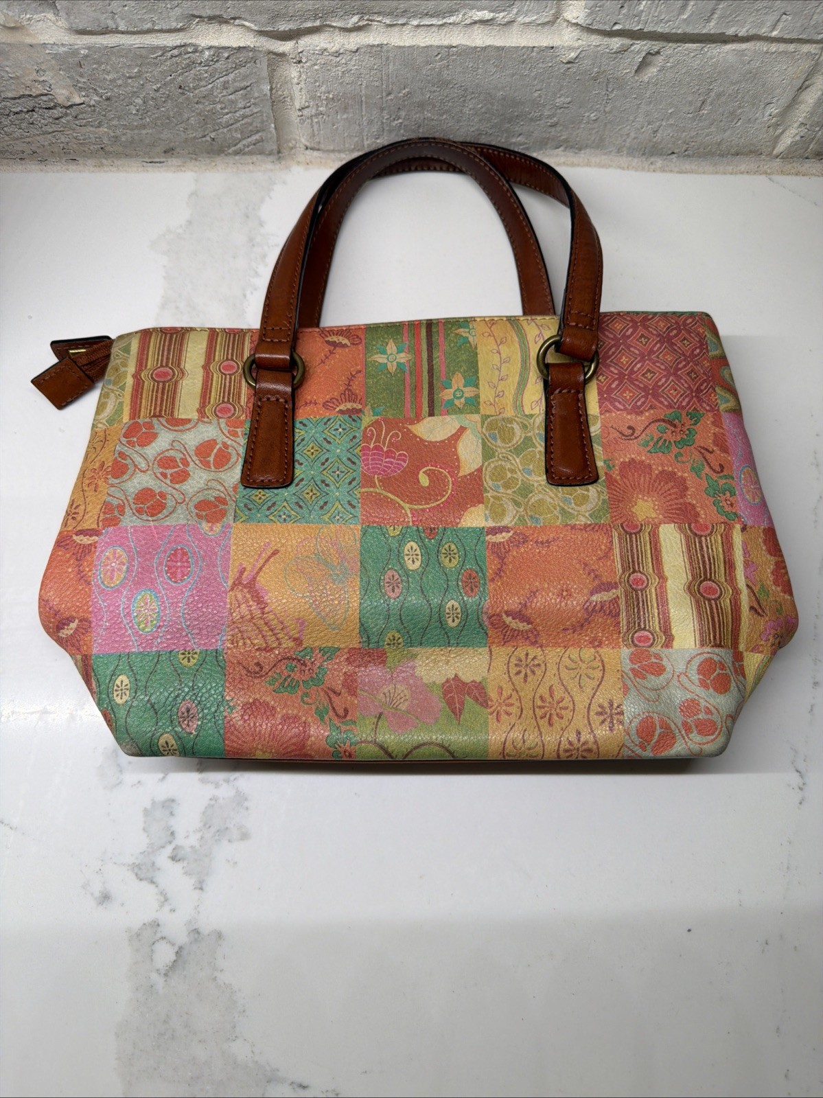 FOSSIL 1954 Patchwork Embroidered Studded Leather… - image 2