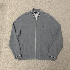 Fred Perry maglione cardigan bomber zip grigio bianco uomo XL extra large
