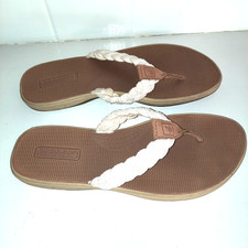 Sperry Topsider Women  s Thong Style Sandals-Nautical Cream Braided -Size 7 GUC