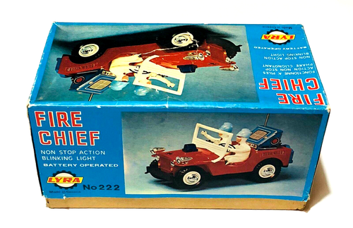 VINTAGE LYRA No222 FIRE CHIEF JEEP BATTERY OPERATED GREEK USED IN BOX RARE - Picture 3 of 18