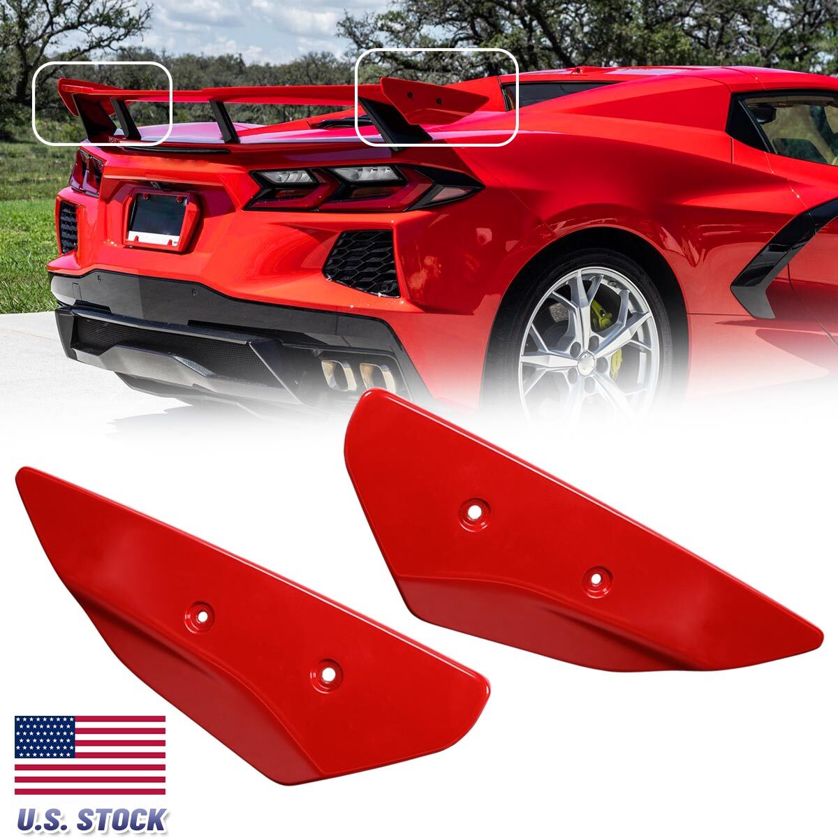 Red Rear Trunk Spoiler Tail Wing Side Winglets For Corvette C8 2020-2025 Z06 Z51