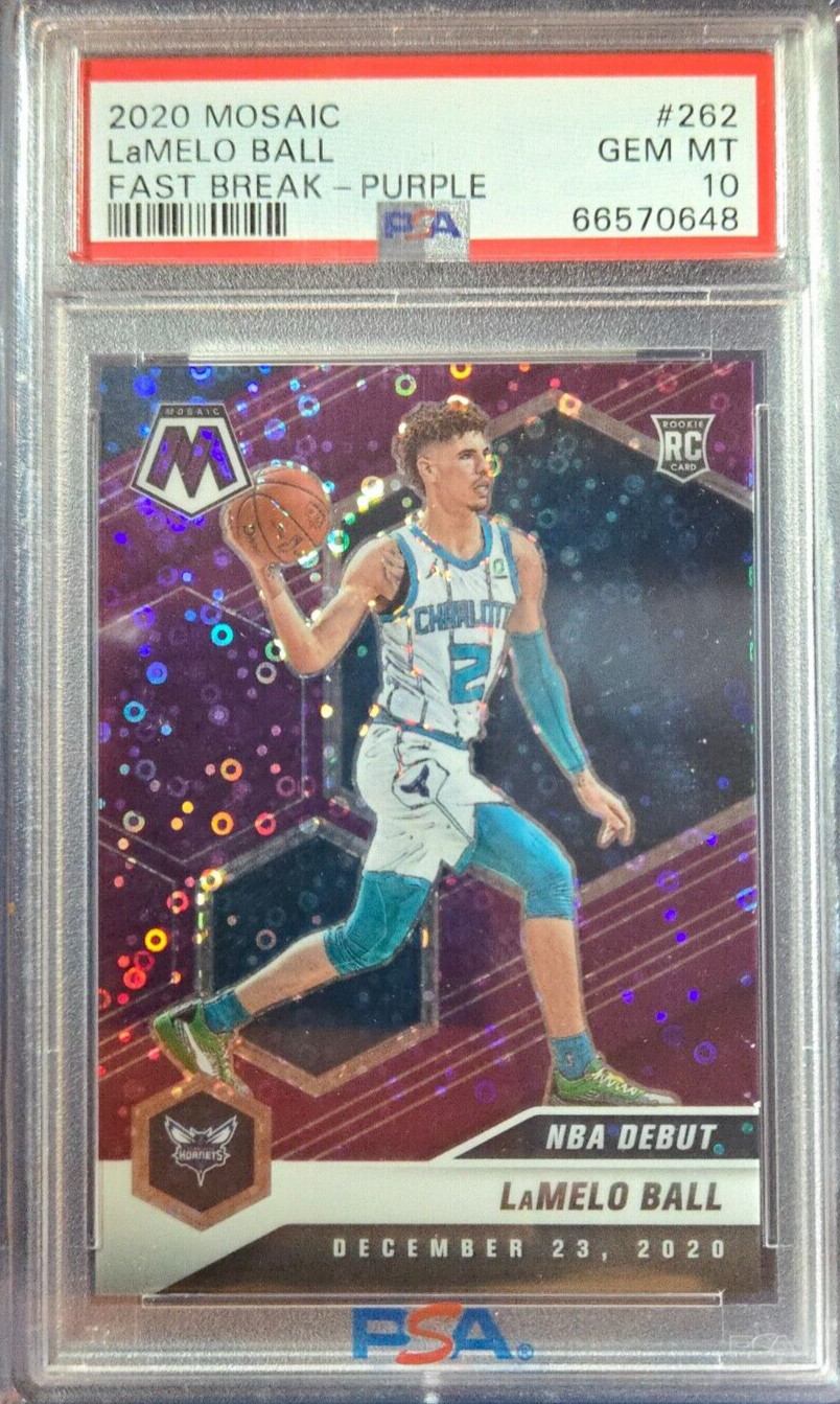 2020 Panini Mosaic LaMelo Ball NBA Debut #262 Purple Fast Break SP /50 PSA 10 RC