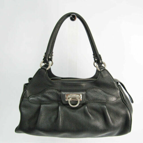 VTG SALVATORE FERRAGAMO Black Pebble Leather Gancini Hobo VTG SALVATORE FERRAGAMO Black Pebble Leather Gancini Hobo