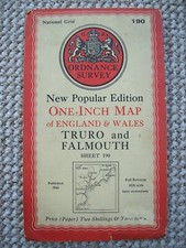 OS Truro and Falmouth Sheet 190 New Popular Edition One-Inch Map 1946