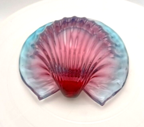 PORTACENERE VINTAGE ITALIANO MURANO A COSTINE CONCHIGLIA 6" ROSSO/BLU ALFREDO BARBINI c1950 g - Foto 6 di 8