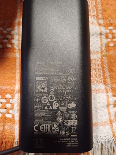 Neuf Chargeur DELL ORIGINAL USB-C 100W ALIM Réf HA100PM220 -DP/N 0JC22F + Câble - Afbeelding 3 van 8