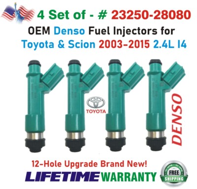 NEW OEM x4 Denso 12-Hole Upgrade Fuel Injectors for 2003-15 Toyota Scion 2.4L I4