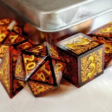 Sage's Arabesque Copper Sharp Edge Resin Polyhedral Dice Set DnD RPG TTRPG