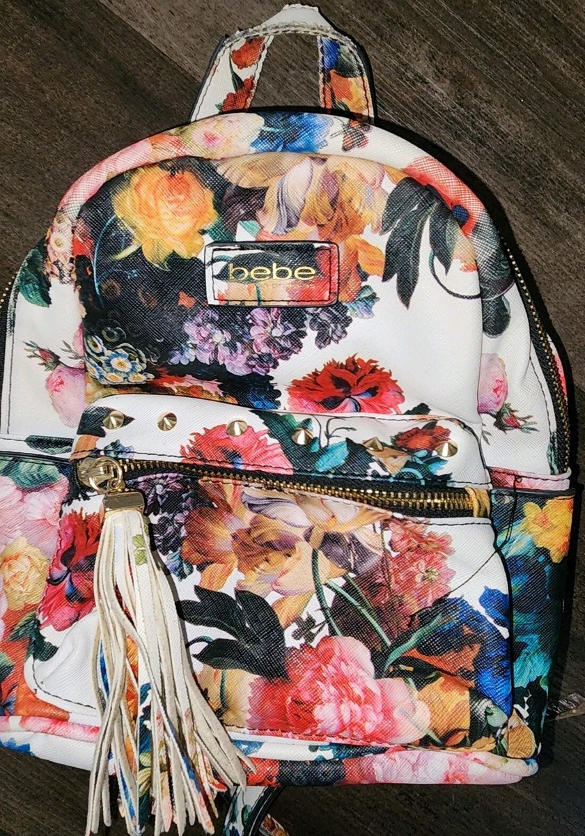 Floral Mini Backpack By bebe Bebe Los Angeles black floral print PVC vinyl vegan small  main image 2