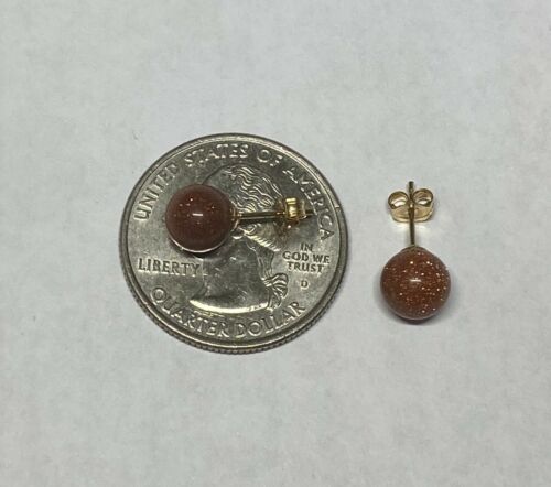 14 Karat Yellow Gold Filled 7mm Goldstone Venturina Stud Earrings - Picture 3 of 3