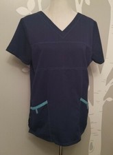 ScrubStar Blue Scrub Top Women  s Size Medium V-Neck 2 Pockets