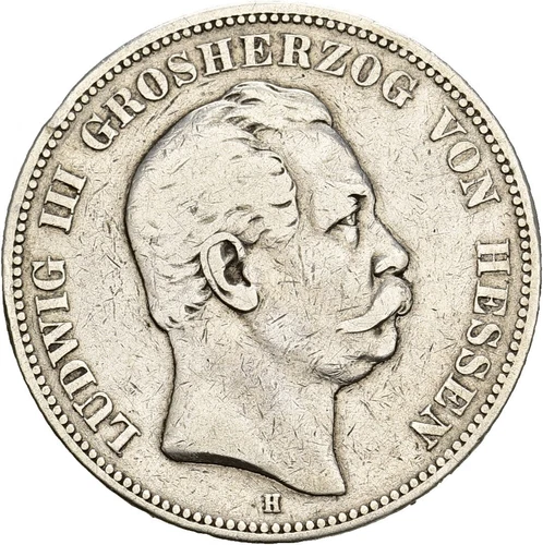 Künker: Hessen, Ludwig III., 5 Mark 1875 H, Silber, besseres Jahr!