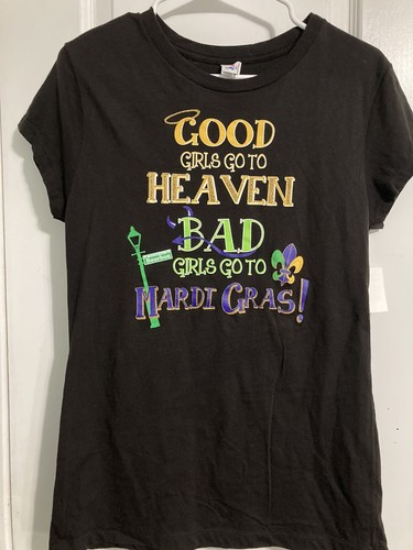 New Mardi Gras T Shirt Womens Short Sleeve Black Multi-Colored Image XL 15-17