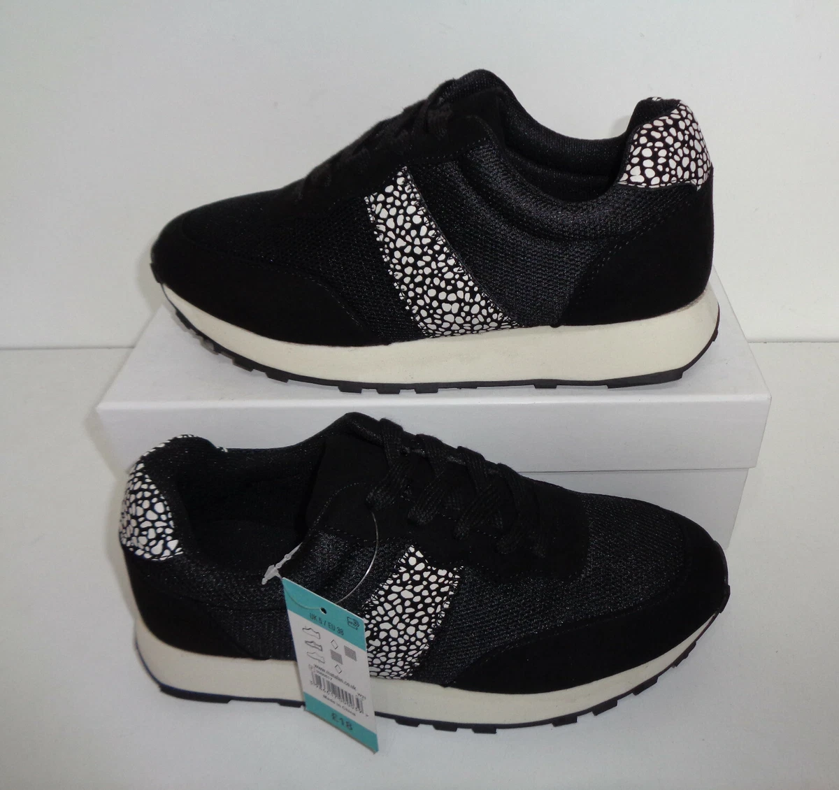 Ladies Black White Casual Fashion Retro Trainers Womens Shoes New UK Size 5  | eBay