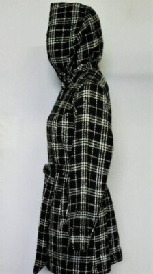 Kapuzen Jacke,kurz Mantel, Gürtel Damen Long Jackets Boucle Karo Tweet, Gr. 40 L