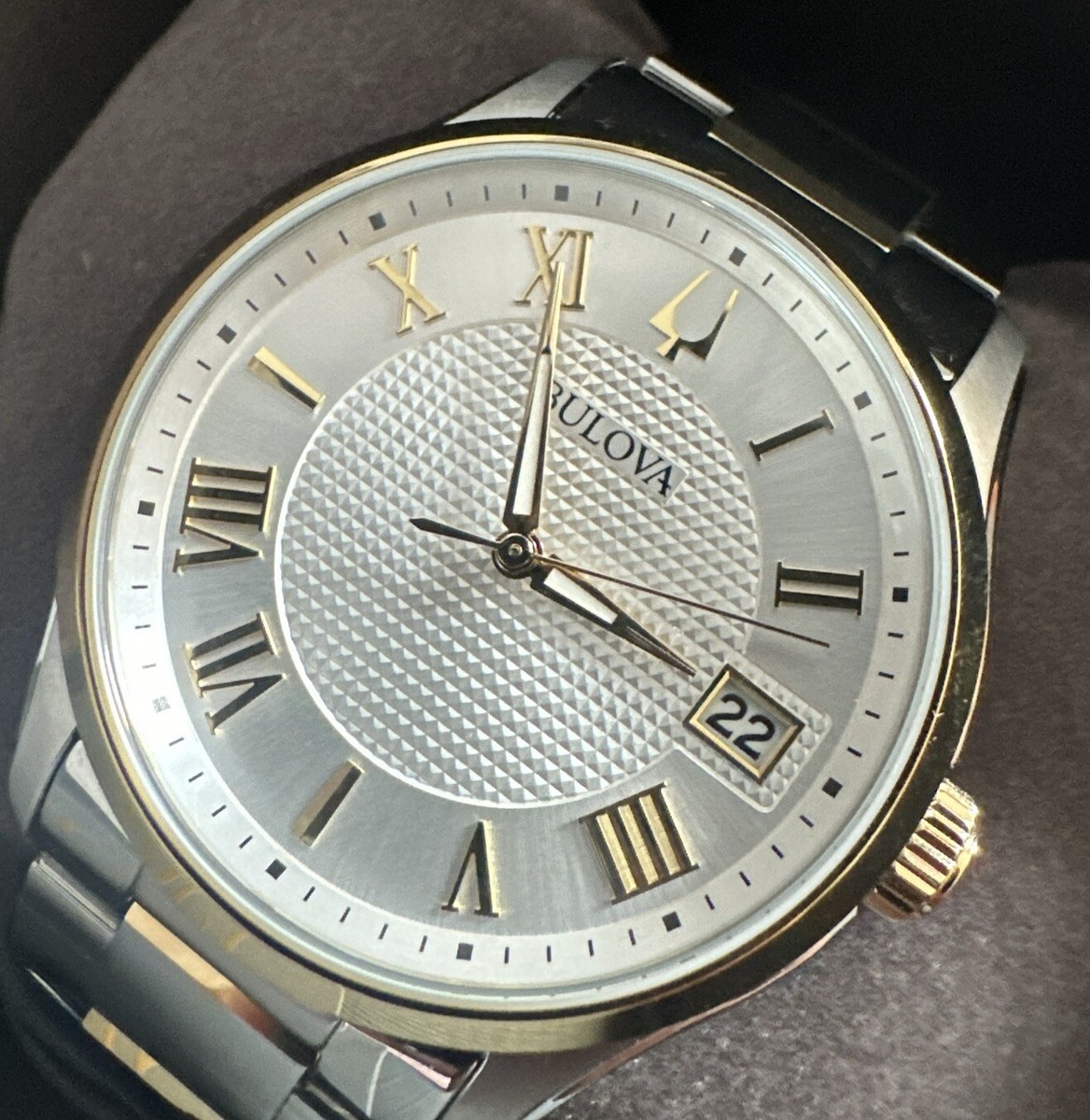 Bulova Men's Watch 98B391 41mm Silver Roman Dial Quartz Two Tone