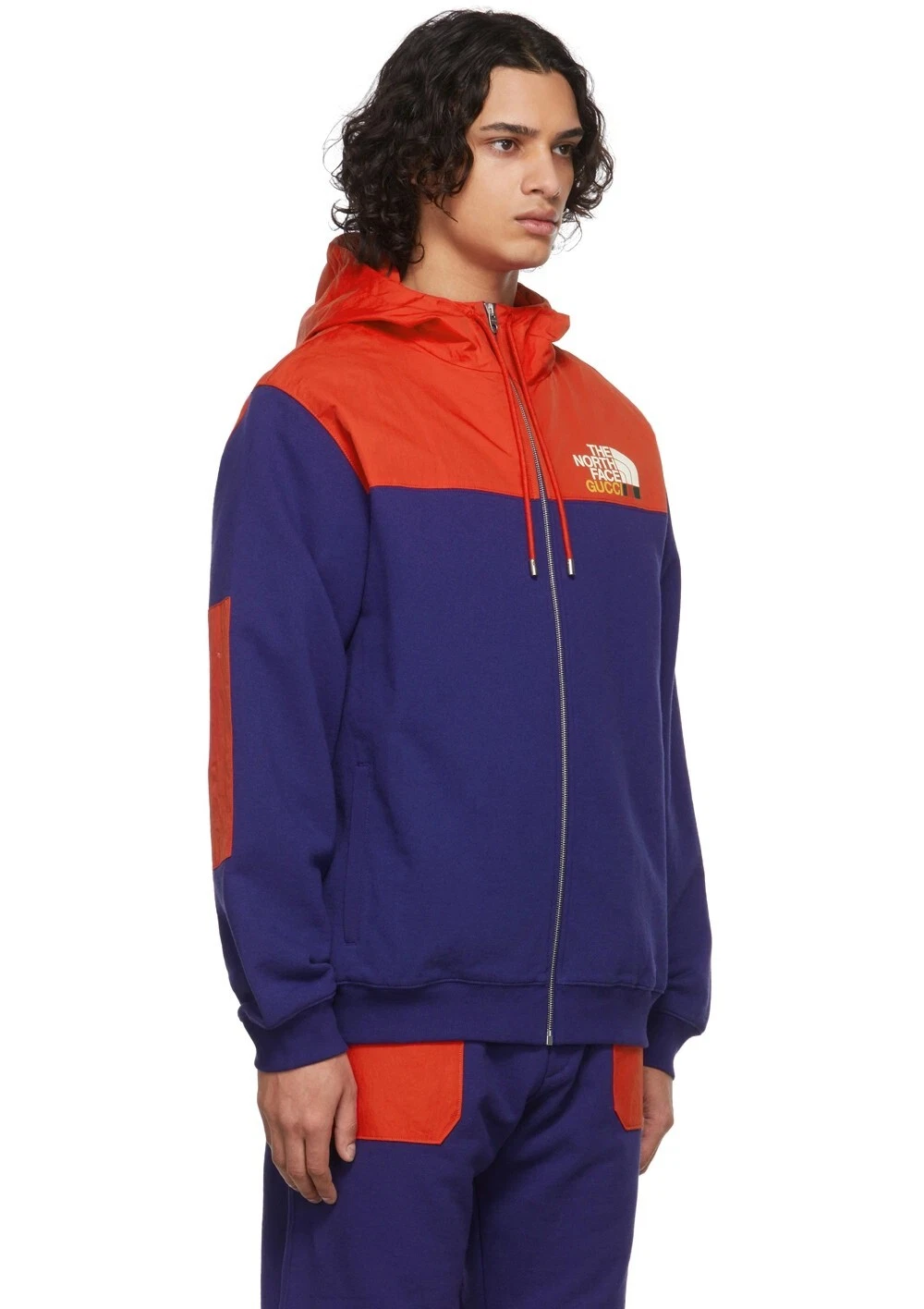 Giacca track GUCCI x THE NORTH FACE blu e rossa stampa logo cerniera media autentica