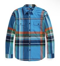 Polo Ralph Lauren Mens Sz Med Classic Fit Plaid L/S Chamois Workshirt Blue NWT