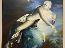 🔥 Fine Vintage French Modern Surrealist Fantasy Mythology Goddess Oil Painting