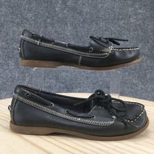 Eddie Bauer Shoes Womens 8.5 Bobbi Two Eye Boat Flats Black Leather Lace Up