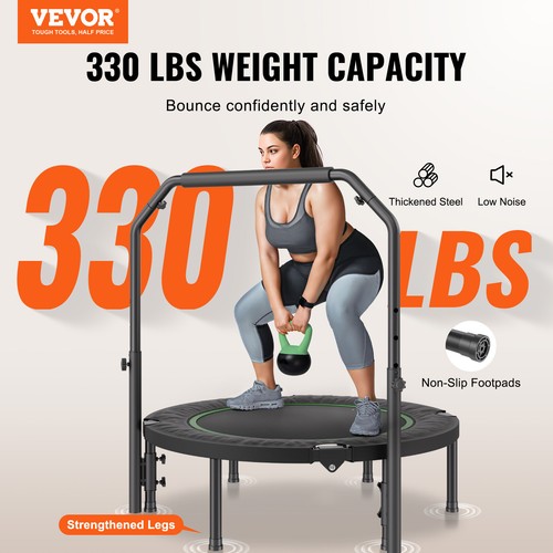 VEVOR 40" Foldable Mini Fitness Trampoline Adults Exercise Rebounder with Handle - Picture 2 of 12