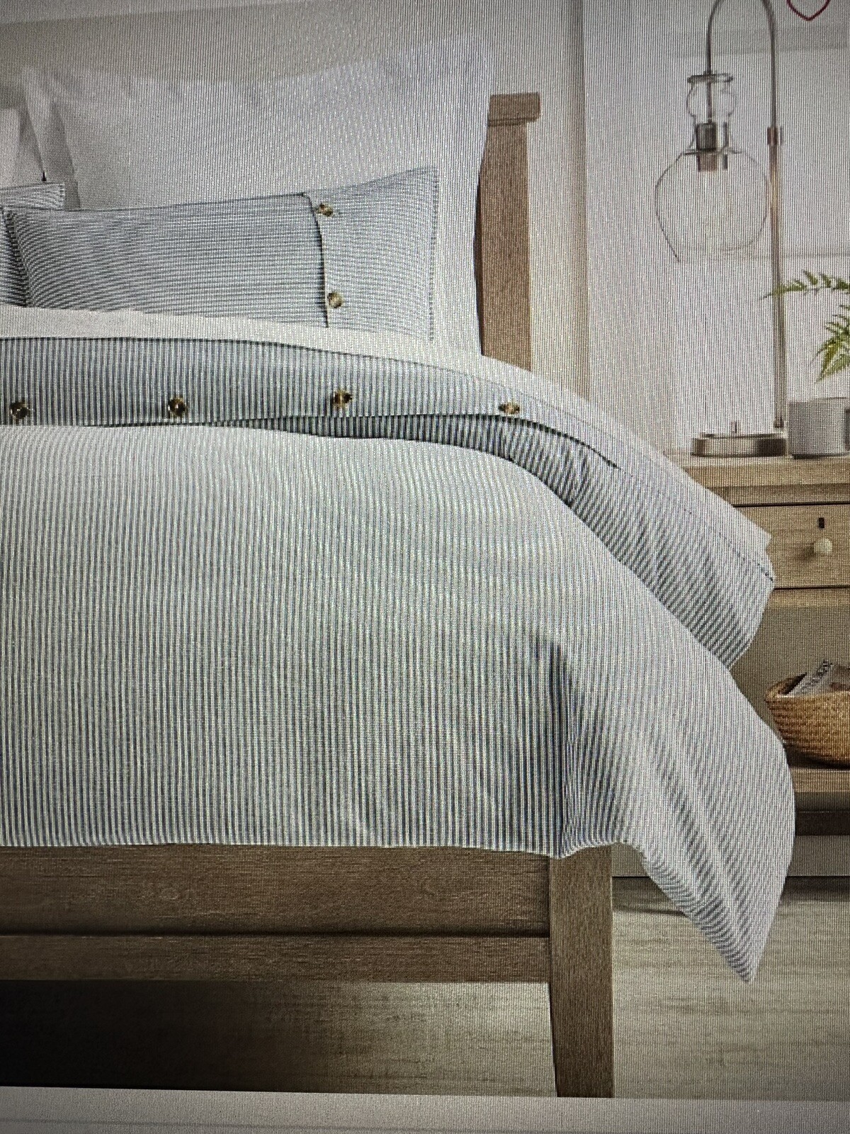 Pottery Barn Wheaton Stripe King Duvet Cover Chambray Blue Linen Cotton