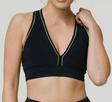  132 Onzie Women's Black V-Neck Hyper Beam High Impact Sport Bra Pipe Top Size S