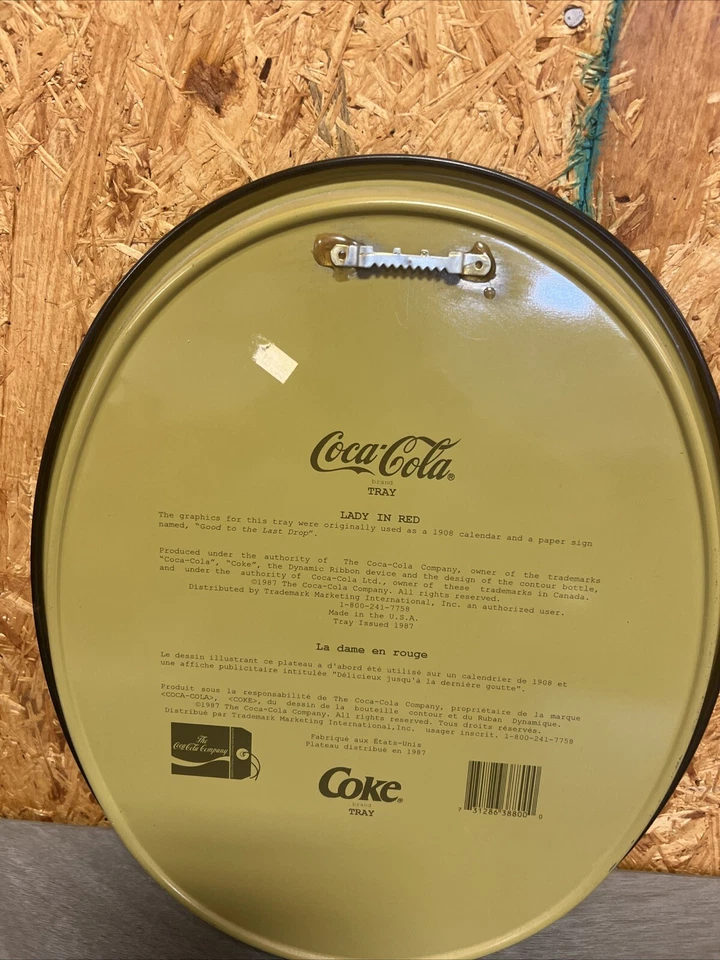 1987 Reproduction of 1908 Coca Cola Lady in Red Oval Tray 15"x12"x1" - Image 2 of 2