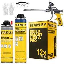 Stanley F902P Pro Gun Foam 24oz Window & Door, 12 Pack - Gun Included Set