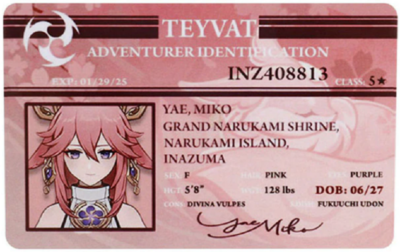 Genshin Impact Id Cards, Yae Miko, Electro Cosplay Collection Card