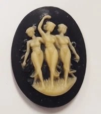 3 VINTAGE DANCING 3 LADIES MUSES GRACES 40x30mm. OVAL JET BLACK RESIN CAMEOS 167