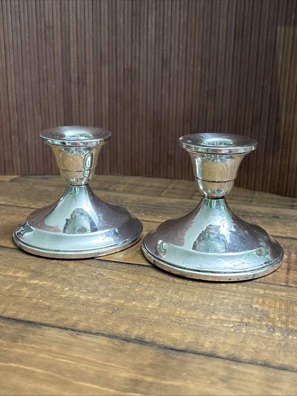 Vintage Set Sterling Silver JWJ Center Reinforced Candle Holders 767