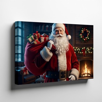 Jolly Figure Of Santa Claus Stands In A Cozy Warmly Lit Wall Art Canvas Print
