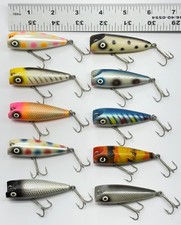 10 Vintage 80s Wood Plug Bass Fishing Lures 2.5” Bait Wooden Bright Custom Color
