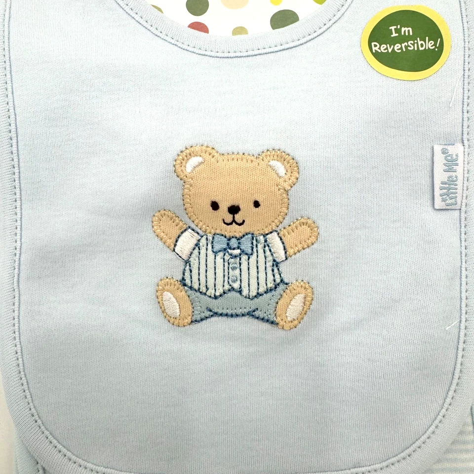 Little Me Baby Boy Reversible Bid & Burp Paño Juego de 3 Piezas Azul y Blanco Nuevo con Etiquetas Foto 2 de 4