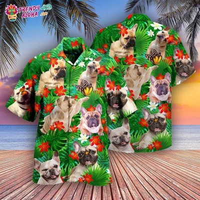 French Bulldog And Blooming Tropical Flowers Hawaiian Shirt   Trendy Aloha