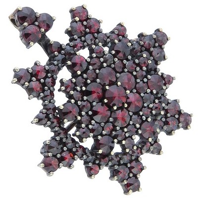 Pendant/brooch star garnets 800 silver antique around 1900