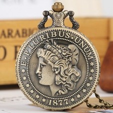 Gifts Pattern Bronze U.S. Coin Quartz Pocket Watch With Sweater Chain Souvenir