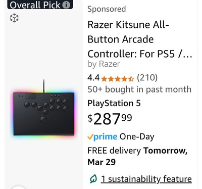 Razer Kitsune All-Button Optical Arcade Controller for Playstation 5 and PC Blk.