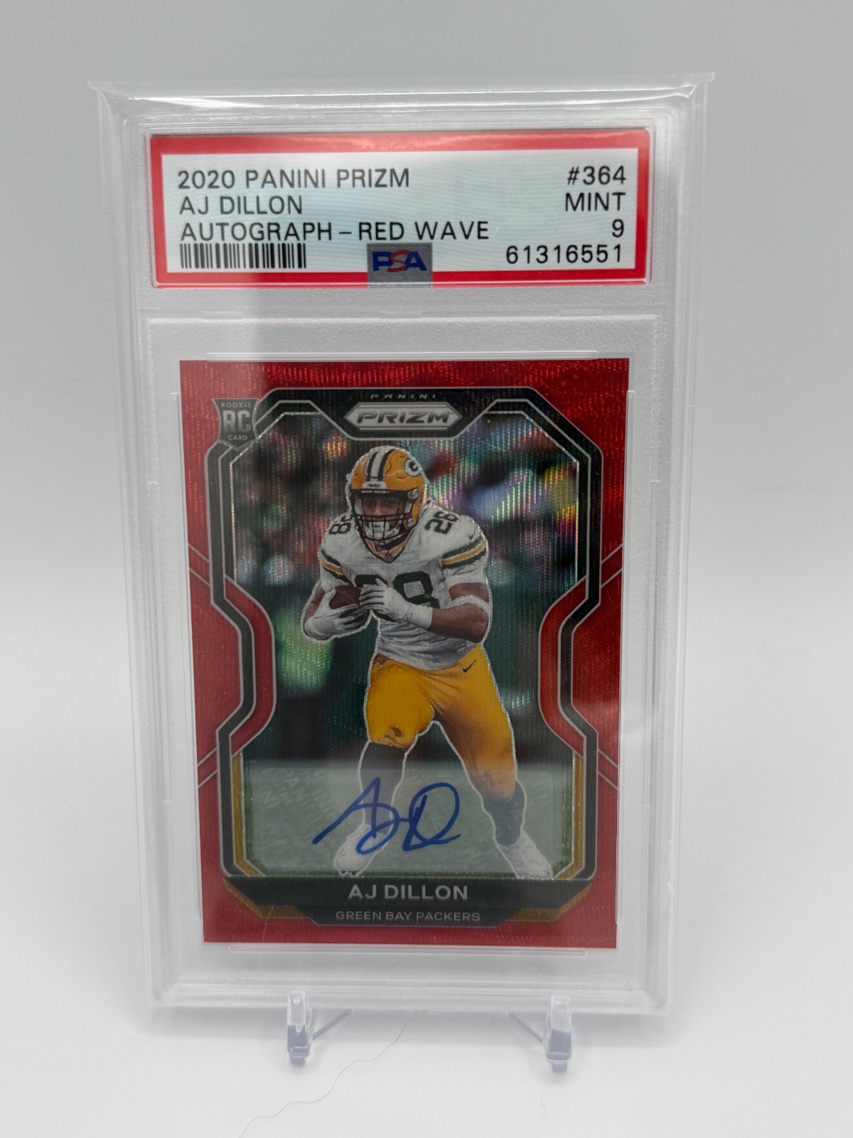 2020 Panini Prizm #364 AJ Dillon RC Red Wave AUTO /149 PSA 9 🧀