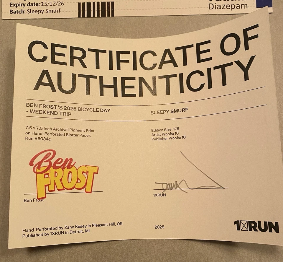 Impresión de Ben Frost 'Pitufo Dormido' Arte Secante Numerado X/175 Certificado de Autenticidad Firmado Foto 2 de 3