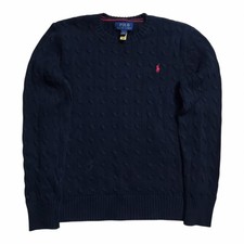 Polo Ralph Lauren Boys Sweater Large 14 16 Black Cable Knit Crew Neck Pony C32