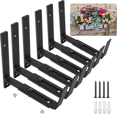 Adjustable Window Planter Box Brackets 6 Pack, Heavy Duty Wall Mount Flower Box