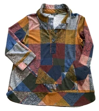 JOHN MARK sz M Colorblock  Long Sleeve Artsy Boho Tunic Top * MINT