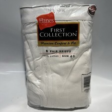 Vintage 2000 Hanes Men's White Briefs Underwear Size 40 Cotton 6 Pair