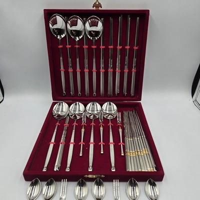 Kitchen Line Black Pearl 18/10 Stainless Spoons, Chop Sticks 31 Pc Set W/ Case